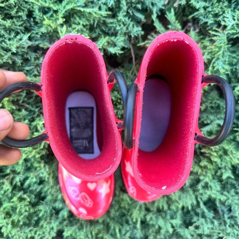 Disney Minnie Mouse Toddler Girl Waterproof Rubber Rain Boots Size 7 Red